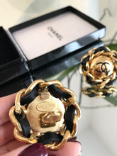 Load image into Gallery viewer, CHANEL Vintage Leather Woven CC Gold Tone Clip On Earrings
