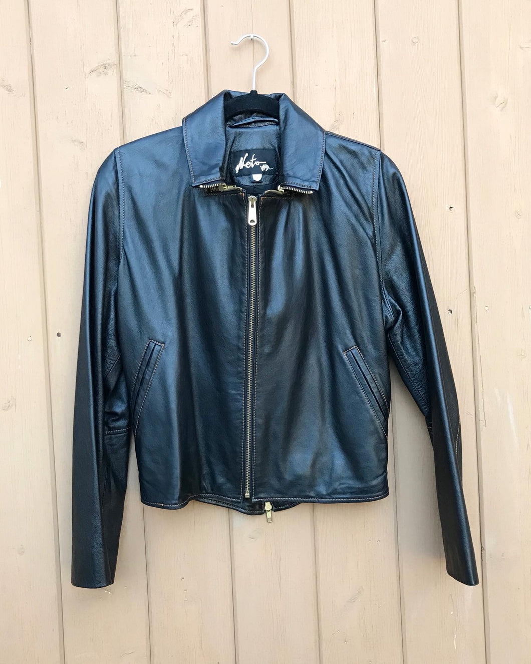 NETO Zipper Embellished Leather Jacket