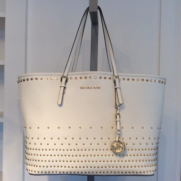 MICHAEL KORS Studded White Leather Tote