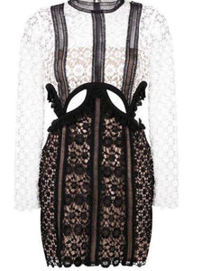 SELF PORTRAIT Lace Cut-Out Long Sleeve Mini Dress
