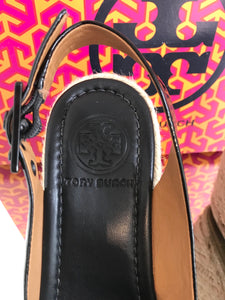 TORY BURCH Patent Leather Espadrille Wedge Sandals
