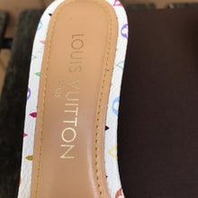 Load image into Gallery viewer, LOUIS VUITTON White Monogram Multicolour Kitten Heel Slide Sandals
