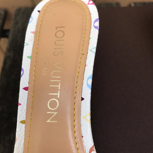 LOUIS VUITTON White Monogram Multicolour Kitten Heel Slide Sandals