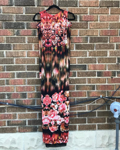 JEAN PAUL GAULTIER Soleil Floral Print Long Sleeve Peep Shoulder Nylon Maxi Dress