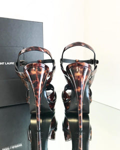 SAINT LAURENT Paris Tribute Tortoise Patent Leather Platform High Heels