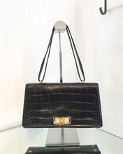 Load image into Gallery viewer, ESCADA Vintage Black Croc Embossed Leather Handbag
