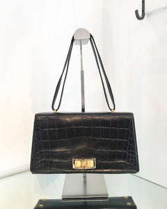 ESCADA Vintage Black Croc Embossed Leather Handbag