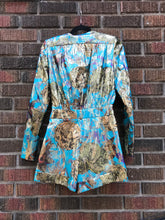 Load image into Gallery viewer, YVES SAINT LAURENT Paris Gold Turquoise Print Silk Blend Romper
