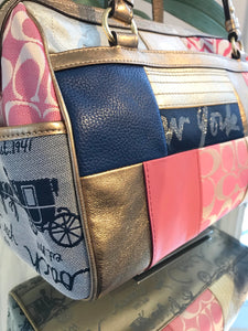 COACH Patchwork Canvas Leather Bowling Tote
