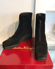 Load image into Gallery viewer, SALVATORE FERRAGAMO Zipper-Up Suede Wedge Ankle Boots
