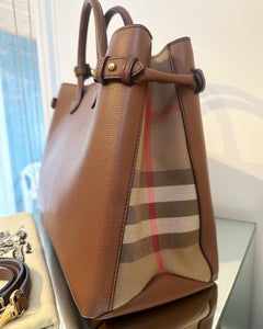 BURBERRY Large Banner House Check Leather Canvas Handle Bag