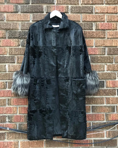 CAROLINA HERRERA Lambs Wool Fox Fur Cuffs 3/4 Length Coat