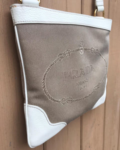 PRADA Logo Canvas Leather Crossbody Bag