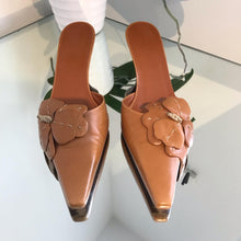Load image into Gallery viewer, CELINE Flower Embellished Pointed Toe Leather Mules

