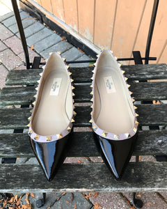 VALENTINO GARAVANI Rockstud Patent Leather Pointed Toe Ballet Flats