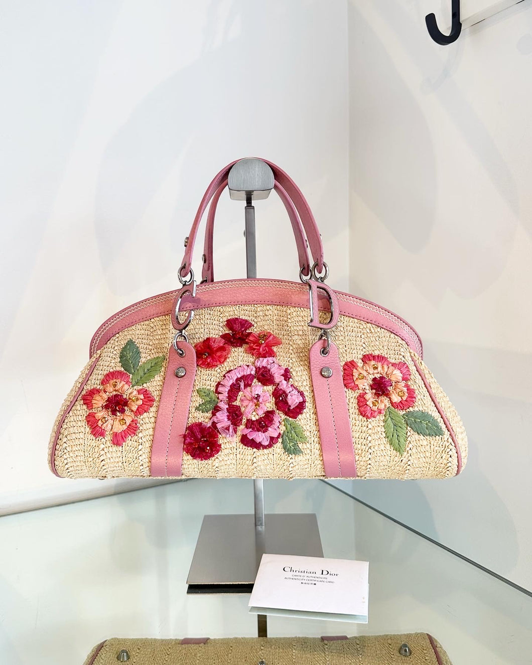 CHRISTIAN DIOR Limited Edition Floral Straw Raffia Leather Handbag