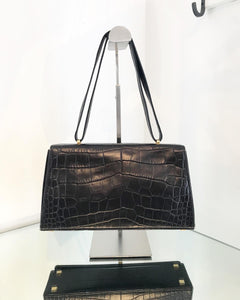 ESCADA Vintage Black Croc Embossed Leather Handbag