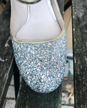 Load image into Gallery viewer, MIU MIU Glitter Crystal Embellished Mid Block Heel Mary Jane Pumps
