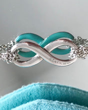 Load image into Gallery viewer, TIFFANY &amp; CO. Sterling Silver Blue Enamel Double Chain Infinity Bracelet
