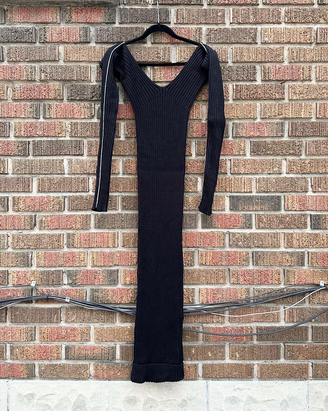 CELINE Ribbed Stretch Knit Fitted Long Sleeve Sweater  Dress