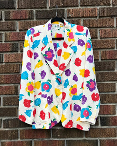 UNGARO Multi Colour Floral Print Silk Blazer