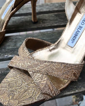 Load image into Gallery viewer, MANOLO BLAHNIK Gold Fabric Heels

