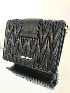 MIU MIU Matelasse Napa Leathr Crystal Embellished Buckle Mini Crossbody Bag
