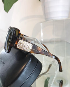 BVLGARI Brown Tortoise Rhinestone Embellished Sunglasses
