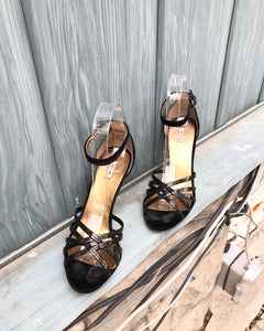 MIU MIU Patent Leather Velvet Gold Wedge Heels
