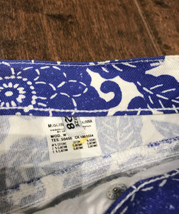 MOSCHINO Blue & White Floral Print Bootleg Jeans