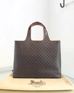 Vintage CELINE Brown Macadam Canvas Leather Handle Bag