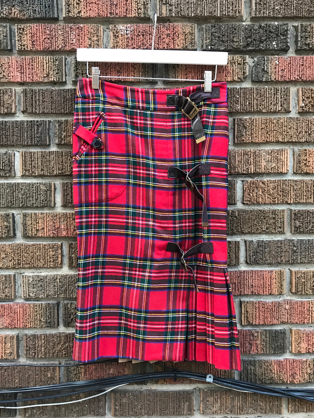 LAMB Red Plaid Wool Skirt