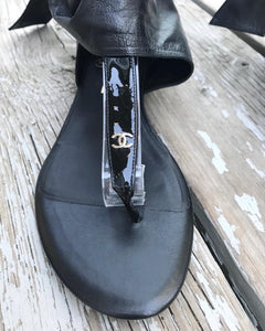 CHANEL Leather Wrap Thong Sandals