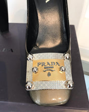 Load image into Gallery viewer, PRADA Patent Leather Logo Plate Square Toe High-Heel Pumps
