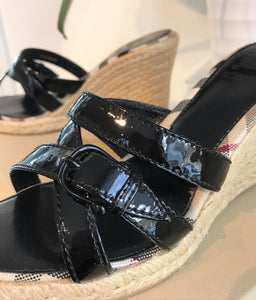 BURBERRY Leather Espadrille Wedge Sandals