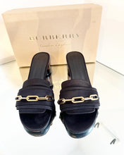 Load image into Gallery viewer, BURBERRY Coleford Satin Chain Embellished Mid-Block Heel Slide Sandals

