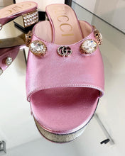 Load image into Gallery viewer, GUCCI Lyric Crystal Embellished Block Heel Leather Mules
