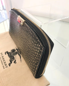 BURBERRY Pebbled Leather Zip Around Wallet