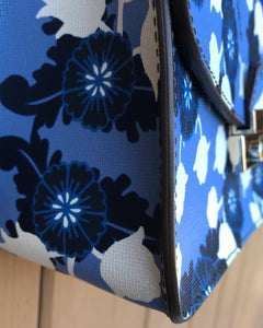 FURLA Blue White Floral Print Leather Crossbody Bag