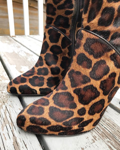MAX DE CARLO Leopard Print Calf Hair Knee-high Leather Boots