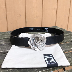 ICEBERG Flower Embellished Leather Belt