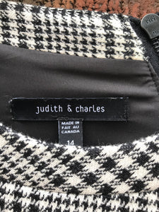JUDITH & CHARLES Cotton Wool Blend Houndstooth Short Sleeve Midi Dress